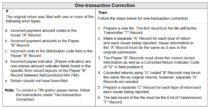 One-transaction correction rules